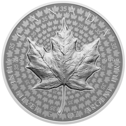 Canada 2023 50$ MAPLE LEAF 35 Anniversary Ultra High Relief 5 Oz silver coin