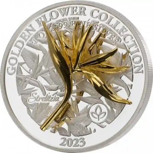 Samoa 2023 5$ STRELITZIA Golden Flower Collection 1 Oz silver coin