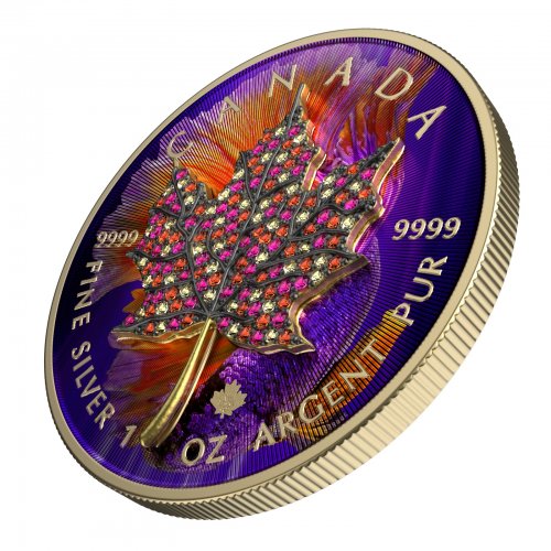 Canada 2022 5$ Maple Leaf Seasons October 1 Oz silver coin with Bejeweled insert