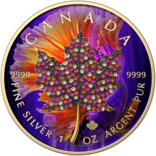 Canada 2022 5$ Maple Leaf Seasons October 1 Oz silver coin with Bejeweled insert