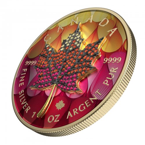 Canada 2022 5$ Maple Leaf Seasons September 1 Oz silver coin with Bejeweled