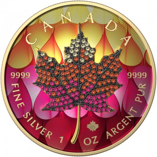 Canada 2022 5$ Maple Leaf Seasons September 1 Oz silver coin with Bejeweled