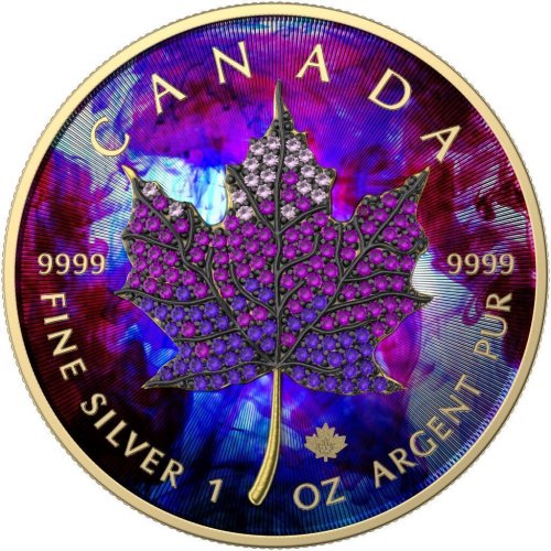 Canada 2022 5$ Maple Leaf Seasons June 1 Oz silver coin with Bejeweled insert