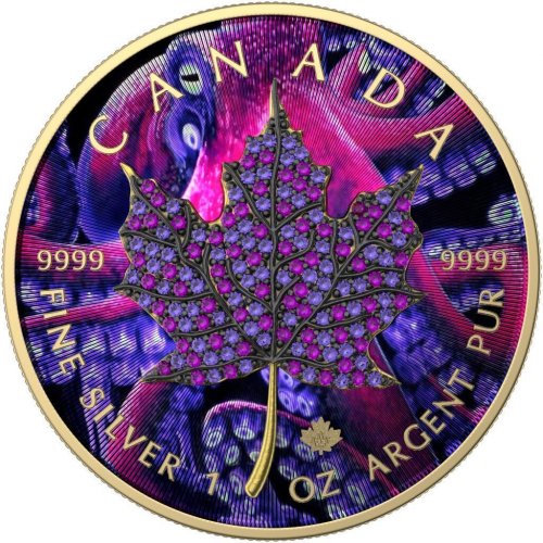 Canada 2022 5$ Maple Leaf Seasons July 1 Oz silver coin with Bejeweled insert