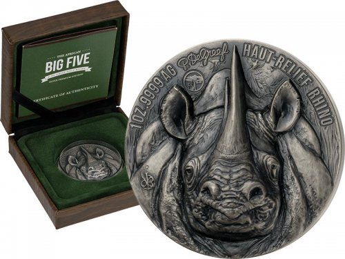 Ivory Coast 2024 Mauquoy Haut Relief - Big Five - Rhino 1 Oz silver coin