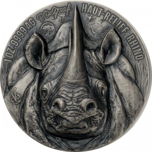 Ivory Coast 2024 Mauquoy Haut Relief - Big Five - Rhino 1 Oz silver coin