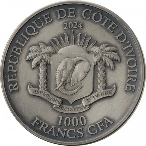 Ivory Coast 2024 Mauquoy Haut Relief - Big Five - Rhino 1 Oz silver coin