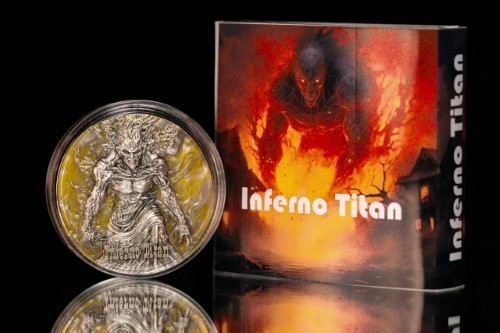 Cameroon 2024 2000 Francs UNLEASH THE FIERY POWER OF INFERNO TITAN 2 Oz Antique silver coin