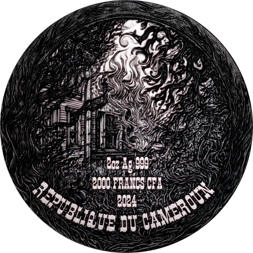 Cameroon 2024 2000 Francs UNLEASH THE FIERY POWER OF INFERNO TITAN 2 Oz Antique silver coin