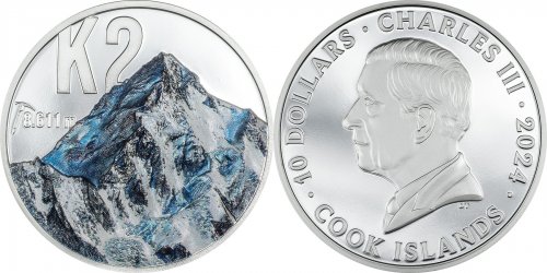 Cook Islands 2024 10$ K2 Peaks 2 Oz  silver coin