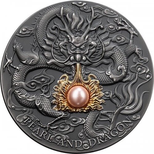 Niue 2024 5$ PINK PEARL AND DRAGON Divine Pearls 2 Oz silver coin