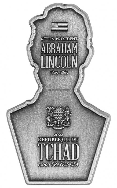 Chad 2022 10000 Francs ABRAHAM LINCOLN Shaped 2 Oz silver coin