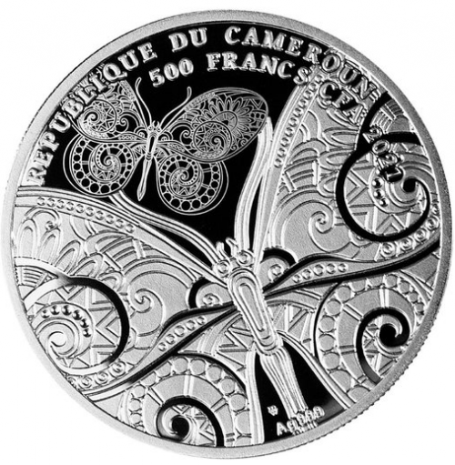 Cameroon 2021 500 Francs YELLOW BUTTERFLY Colorful World silver coin