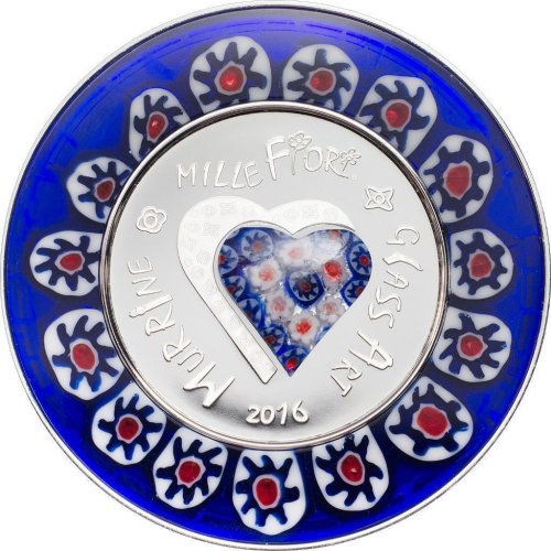 Cook Islands 2016 $5 Venetian Murrine Millefiori Glass Art Proof silver coin