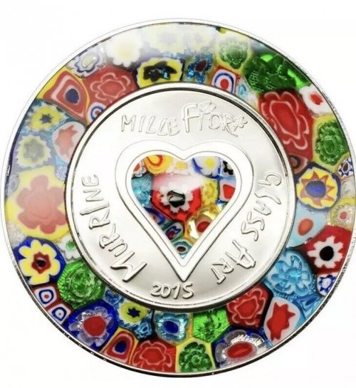 Cook Islands 2015 $5 Venetian Murrine Millefiori Glass Art Proof silver coin