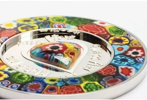 Cook Islands 2015 $5 Venetian Murrine Millefiori Glass Art Proof silver coin