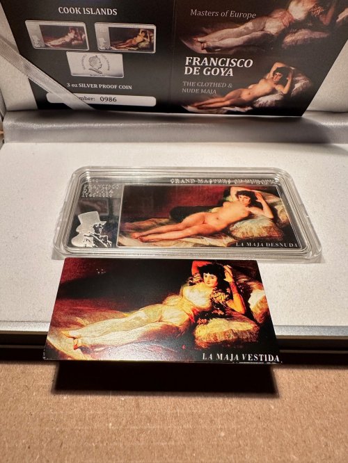 Cook Island 2010 20$ GOYA Maja Naked Nude Clothed 3 Oz silver coin