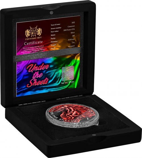 Cameroon 2022 2000 Francs LOVE Under the Sheets Color Edition 2 Oz silver coin