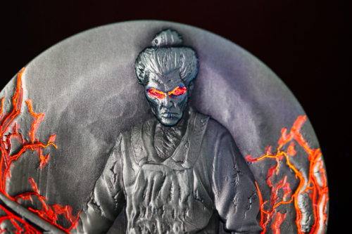 Cameroon 2014 2000 Francs  ZOMBIFIED SAMURAI Glow in the Dark 2 Oz silver coin