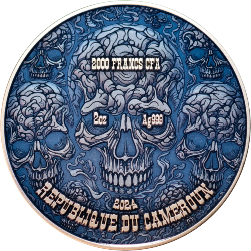 Cameroon 2014 2000 Francs  ZOMBIFIED SAMURAI Glow in the Dark 2 Oz silver coin