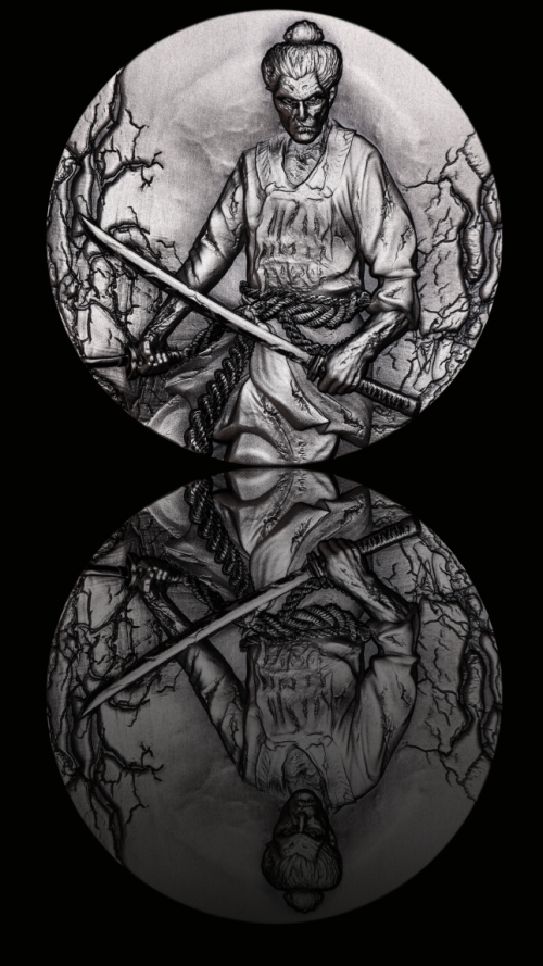 Cameroon 2014 2000 Francs  ZOMBIFIED SAMURAI Glow in the Dark 2 Oz silver coin