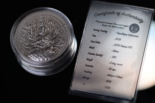 Gabon 2025 2000 Francs Thousand Hand & Eyed Buddha Guan Yin 2 Oz silver coin