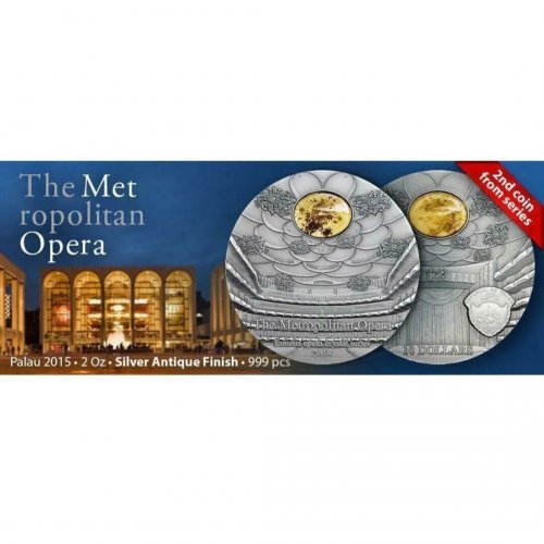 Palau 2015 $10 Famous Opera II Crystal Metropolitan 2 Oz silver coin