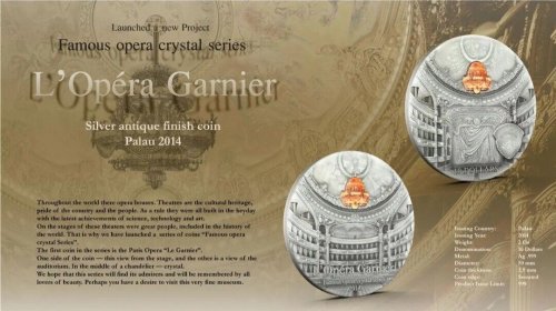 Palau 2014 10$ Famous Opera Crystal Series PARIS PALAIS GARNIER 2 Oz silver coin