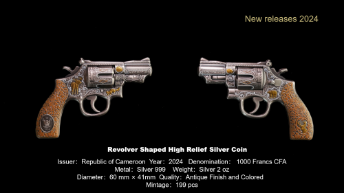 Cameroon 2024 1000 Francs REVOLVER 2 Oz silver coin