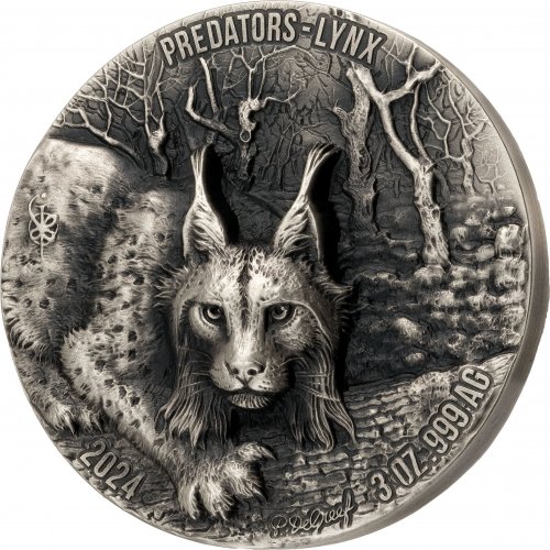 Ivory Coast 2024 Mauquoy Haut Relief - Predators - LYNX 3 Oz silver coin