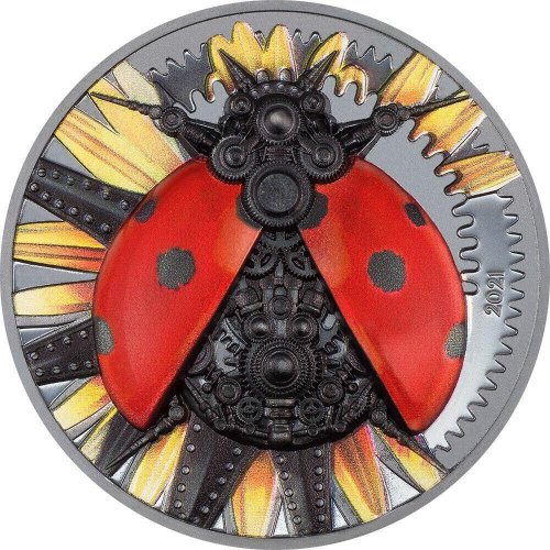 Mongolia 2021 2000Togrog MECHANICAL LADYBUG Clockwork Evolution 3 Oz Silver Coin