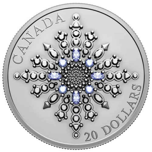 Canada 2024 20$ SAPPHIRE JUBILEE SNOWFLAKE BROOCH 1 Oz silver coin