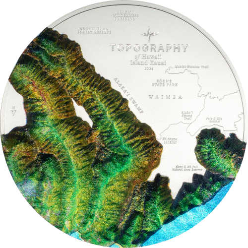 Cook Islands 2024 25$ HAWAII Topography 5 Oz silver coin