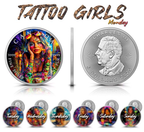 Canada 2025 5$ Tattoo Girl: Monday 1 Oz silver coin