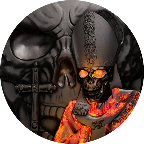 Cameroon 2025 2000 Francs ZOMBIFIED POPE Glow in the Dark 2 Oz silver coin