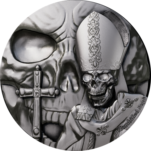 Cameroon 2025 2000 Francs ZOMBIFIED POPE Glow in the Dark 2 Oz silver coin