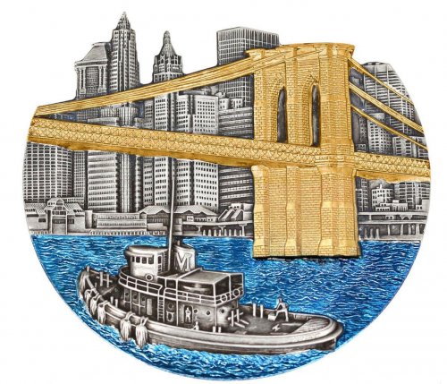 Congo 2022 5000 francs BROOKLYN BRIDGE World Famous Bridges 5 Oz silver coin