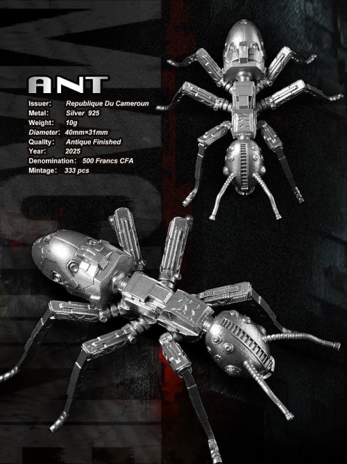 Cameroon 2025 500 Francs MECHANICAL ANT 3D silver coin
