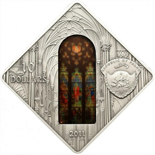 Palau 2011 10$ Sacred Art Holy Windows ST. PATRICK'S CATHEDRAL NEW YORK 50g Coin