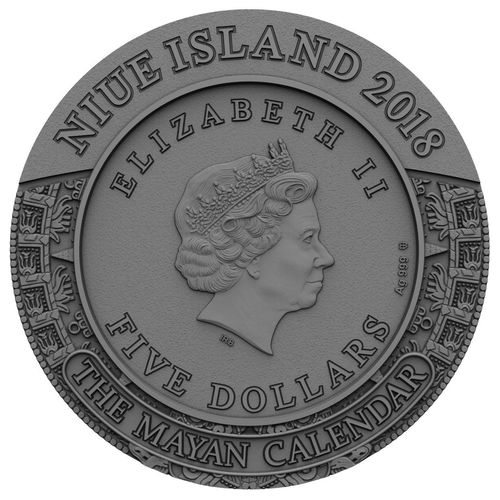 Niue 2018 5 Dollars MAYAN CALENDAR Archeology Symbolism 2 Oz silver coin