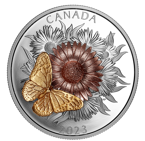Canada 2023 50$ MONARCH AND THE BLOOM 5 Oz silver coin