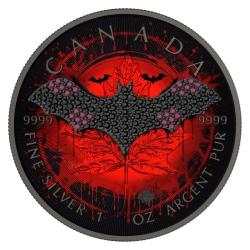 Canada 2025 5$ Maple Leaf-Red Bat 1 Oz Silver Coin with Bejeweled Insert