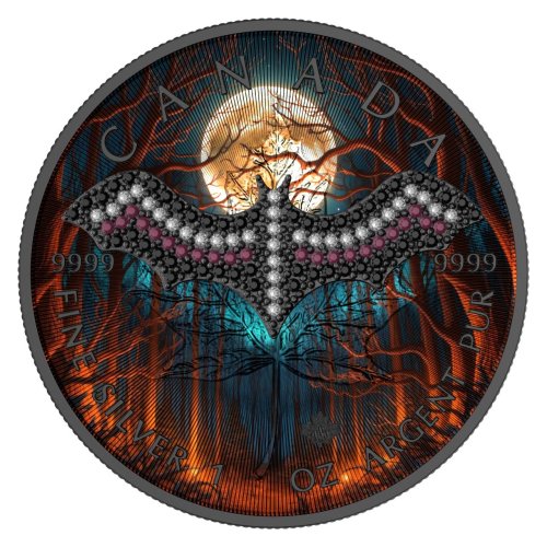Canada 2025 5$ Maple Leaf-Purple Bat 1 Oz Silver Coin with Bejeweled Insert