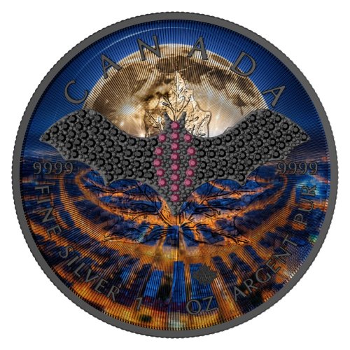 Canada 2025 5$ Maple Leaf-Dark Bat 1 Oz Silver Coin with Bejeweled Insert