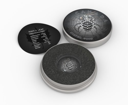 Canada 2025 5$ Maple Leaf- Black Spider 1 Oz Silver Coin with Bejeweled Insert