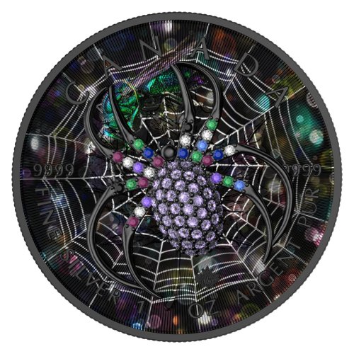 Canada 2025 5$ Maple Leaf- Dark Spider 1 Oz Silver Coin with Bejeweled Insert