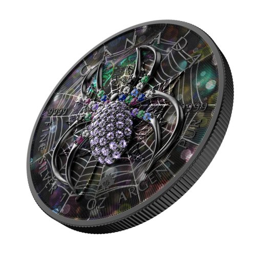 Canada 2025 5$ Maple Leaf- Dark Spider 1 Oz Silver Coin with Bejeweled Insert
