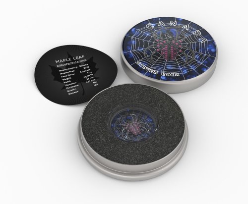 Canada 2025 5$ Maple Leaf- Blue Spider 1 Oz Silver Coin with Bejeweled Insert