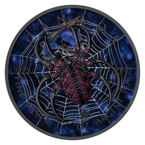 Canada 2025 5$ Maple Leaf- Blue Spider 1 Oz Silver Coin with Bejeweled Insert