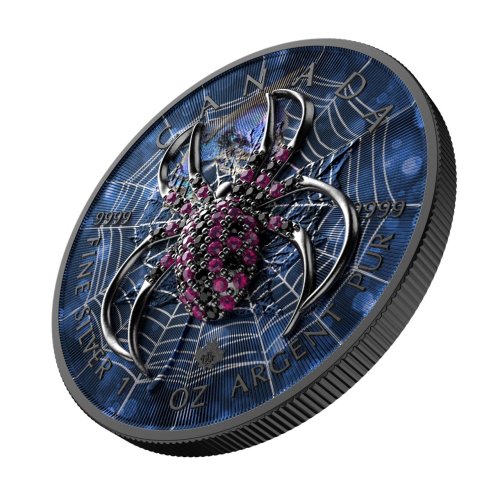 Canada 2025 5$ Maple Leaf- Blue Spider 1 Oz Silver Coin with Bejeweled Insert